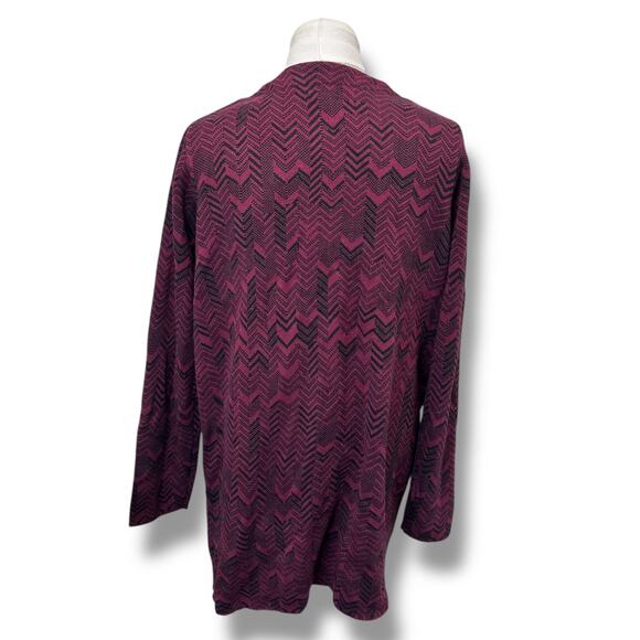 Simply Emma Women’s Jacquard Open Front Longline Cardigan, Burgundy, size 2X - Picture 3 of 10